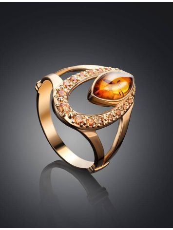 Amber Ring In Gold With Crystals The Raphael, Ring Size: 6.5 / 17, image , picture 2