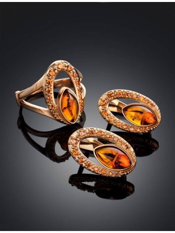 Amber Ring In Gold With Crystals The Raphael, Ring Size: 6.5 / 17, image , picture 5