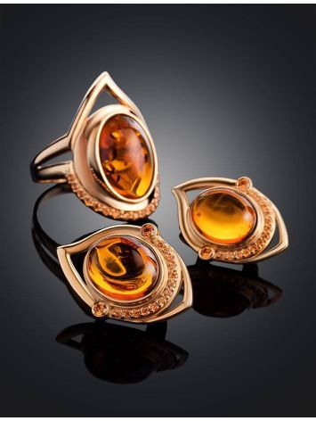 Cocktail Amber Ring In Gold With Crystals The Raphael, Ring Size: 8 / 18, image , picture 7