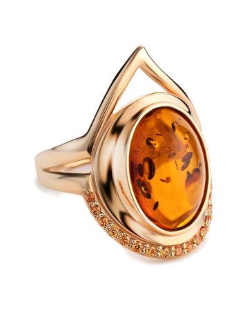 Cocktail Amber Ring In Gold With Crystals The Raphael, Ring Size: 8 / 18, image , picture 4
