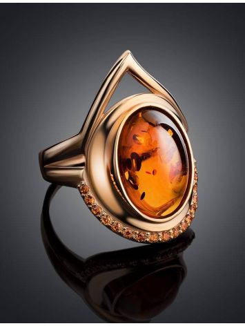 Cocktail Amber Ring In Gold With Crystals The Raphael, Ring Size: 8 / 18, image , picture 3