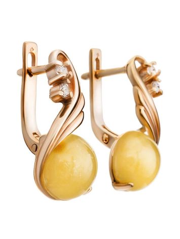 Refined Amber Earrings In Gold-Plated Silver With Crystals The Swan, image , picture 3