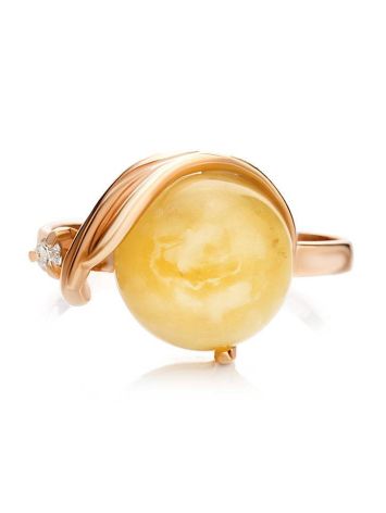 Honey Amber Ring In Gold-Plated Silver With Crystals The Swan, Ring Size: 11.5 / 21, image , picture 3