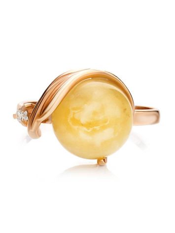 Honey Amber Ring In Gold-Plated Silver With Crystals The Swan, Ring Size: 13 / 22, image , picture 3