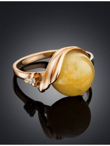 Honey Amber Ring In Gold-Plated Silver With Crystals The Swan, Ring Size: 11.5 / 21, image , picture 2