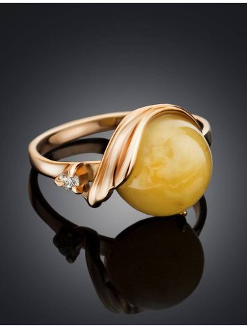 Honey Amber Ring In Gold-Plated Silver With Crystals The Swan, Ring Size: 13 / 22, image , picture 2