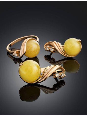 Refined Amber Earrings In Gold-Plated Silver With Crystals The Swan, image , picture 4