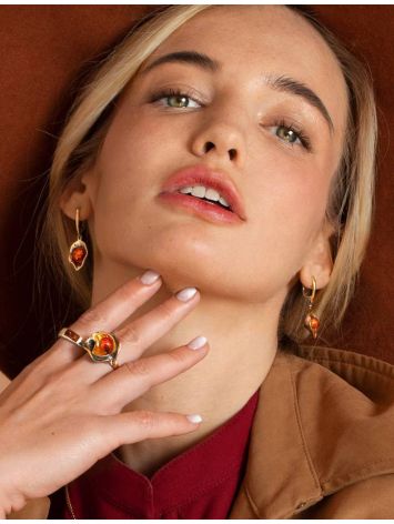 Adjustable Amber Ring In Gold-Plated Silver The Turandot, Ring Size: Adjustable, image , picture 3