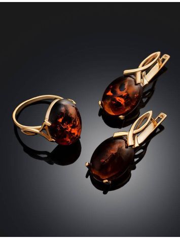 Classy Gold-Plated Earrings With Cognac Amber The Napoli, image , picture 6