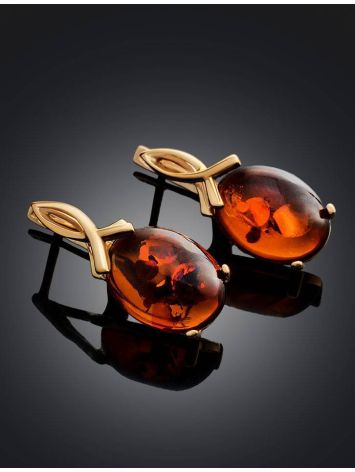 Classy Gold-Plated Earrings With Cognac Amber The Napoli, image , picture 2