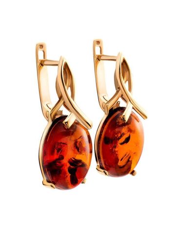 Classy Gold-Plated Earrings With Cognac Amber The Napoli, image , picture 5