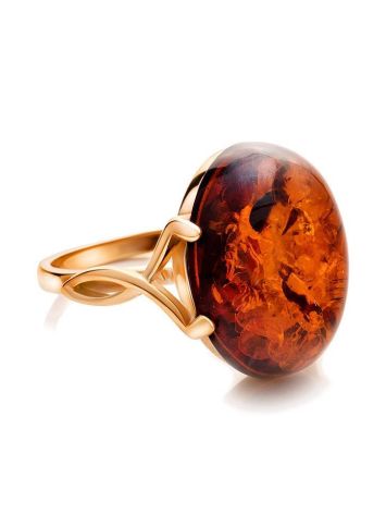 Gold-Plated Cocktail Ring With Cognac Amber The Napoli, Ring Size: 6 / 16.5, image , picture 4