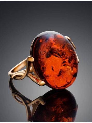Gold-Plated Cocktail Ring With Cognac Amber The Napoli, Ring Size: 6 / 16.5, image , picture 2