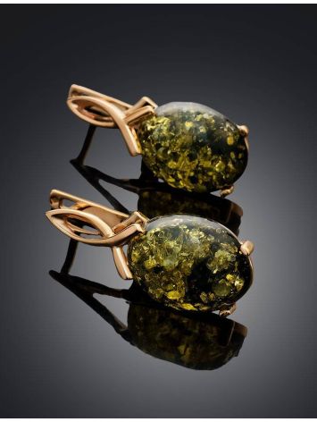 Gold-Plated Earrings With Green Amber The Napoli, image , picture 2