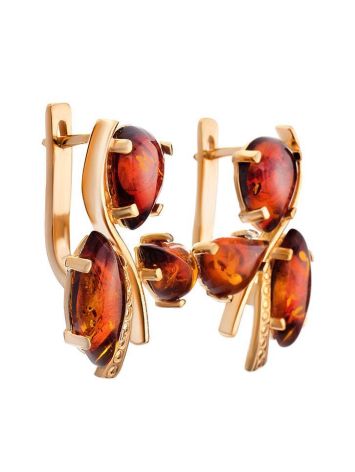 Bold Cognac Amber Earrings In Gold-Plated Silver The Verbena, image , picture 3