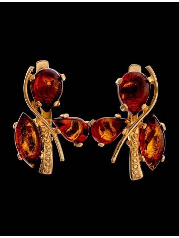 Bold Cognac Amber Earrings In Gold-Plated Silver The Verbena, image , picture 2