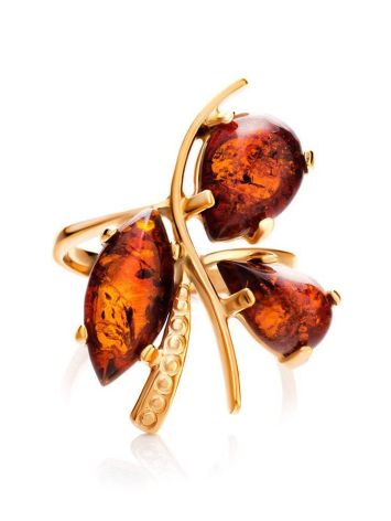Bold Gold-Plated Ring With Cognac Amber The Verbena, Ring Size: 11.5 / 21, image , picture 2