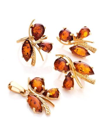 Bold Cognac Amber Earrings In Gold-Plated Silver The Verbena, image , picture 4