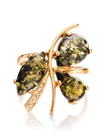 Bold Gold-Plated Ring With Green Amber The Verbena, Ring Size: 11.5 / 21, image , picture 3