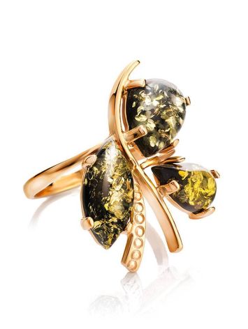 Bold Gold-Plated Ring With Green Amber The Verbena, Ring Size: 11.5 / 21, image , picture 4