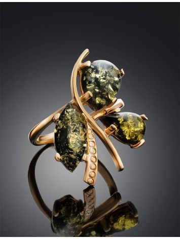 Bold Gold-Plated Ring With Green Amber The Verbena, Ring Size: 11.5 / 21, image , picture 2