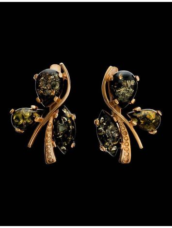 Green Amber Earrings In Gold-Plated Silver The Verbena, image , picture 2