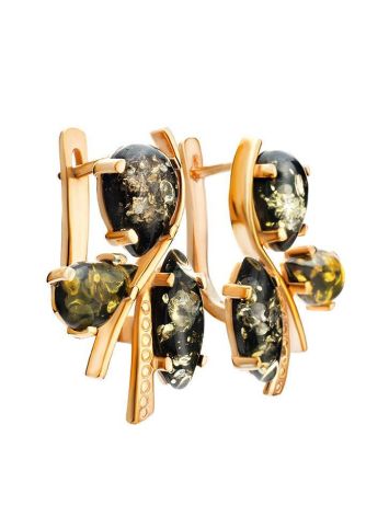 Green Amber Earrings In Gold-Plated Silver The Verbena, image , picture 3