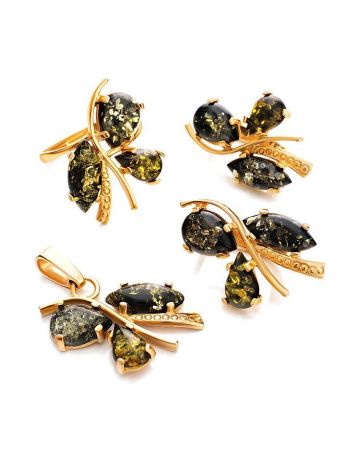 Green Amber Earrings In Gold-Plated Silver The Verbena, image , picture 4