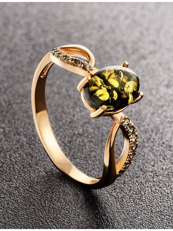 Amber Ring In Gold With Green Crystals The Raphael, Ring Size: 5.5 / 16, image , picture 2
