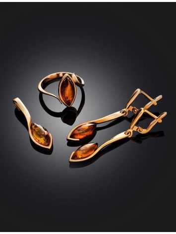 Lovely Cognac Amber Ring In Gold-Plated Silver The Adagio, Ring Size: 5.5 / 16, image , picture 6