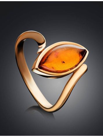 Lovely Cognac Amber Ring In Gold-Plated Silver The Adagio, Ring Size: 5.5 / 16, image , picture 2