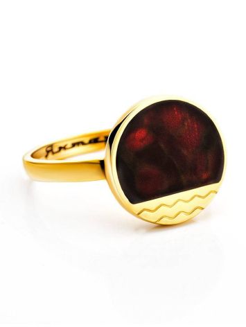 Round Amber Ring In Gold-Plated Silver The Monaco, Ring Size: 8.5 / 18.5, image , picture 3