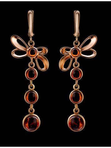 Gold-Plated Dangle Earrings With Cognac Amber The Caprice, image , picture 3