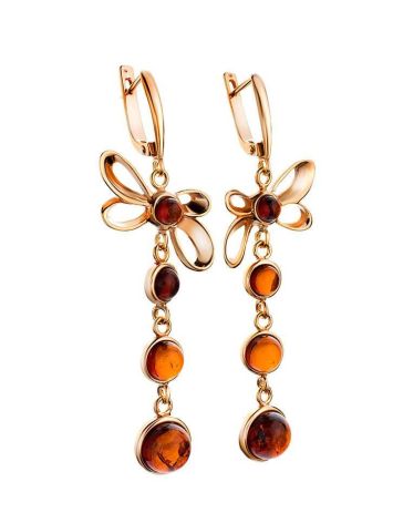 Gold-Plated Dangle Earrings With Cognac Amber The Caprice, image , picture 4