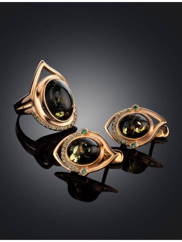 Golden Amber Ring With Green Crystals The Raphael, Ring Size: 8 / 18, image , picture 5