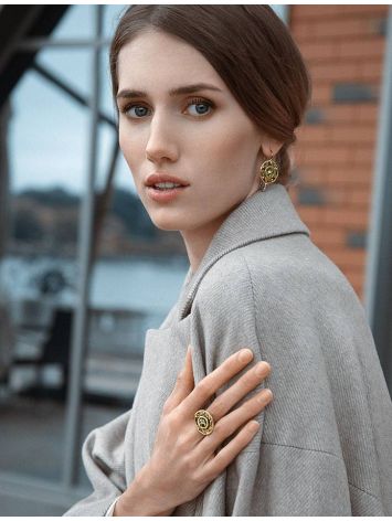 Bold Gold-Plated Earrings With Honey Amber The Aida, image , picture 6