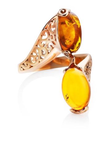 Egg Cut Amber Ring In Gold-Plated Silver The Casablanca, Ring Size: 5.5 / 16, image , picture 5