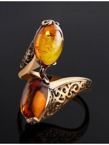 Egg Cut Amber Ring In Gold-Plated Silver The Casablanca, Ring Size: 5.5 / 16, image , picture 2