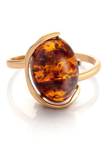 Adjustable Cognac Amber Ring In Gold-Plated Silver The Vivaldi, Ring Size: Adjustable, image , picture 5