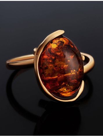 Adjustable Cognac Amber Ring In Gold-Plated Silver The Vivaldi, Ring Size: Adjustable, image , picture 3
