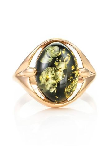 Bold Gold-Plated Ring With Green Amber The Astrid, Ring Size: 12 / 21.5, image , picture 4