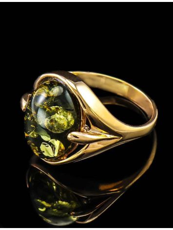 Bold Gold-Plated Ring With Green Amber The Astrid, Ring Size: 12 / 21.5, image , picture 2