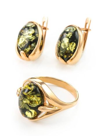Bold Gold-Plated Ring With Green Amber The Astrid, Ring Size: 12 / 21.5, image , picture 5