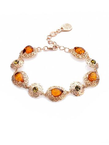 Fabulous Gold Plated Silver Bracelet With Multicolor Amber The Luxor Collection, image 