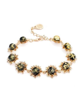 Floral Gold Plated Silver Link Bracelet With Amber The Aster, image 