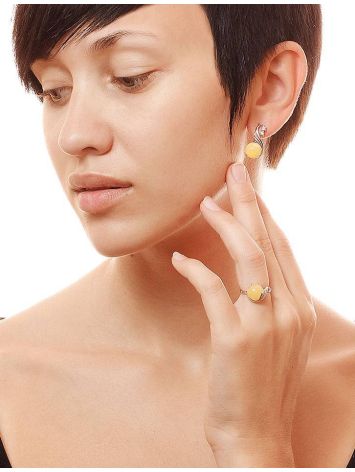 Refined Amber Earrings In Gold-Plated Silver With Crystals The Swan, image , picture 5