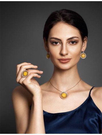 Round Amber Pendant In Gold-Plated Silver With Crystals The Venus, image , picture 2