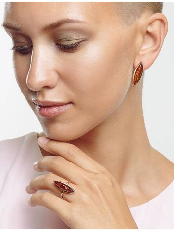 Gold-Plated Silver Earrings With Cognac Amber The Grace, image , picture 3