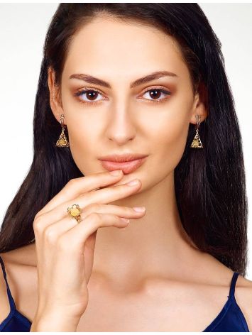 Lemon Amber Ring In Gold-Plated Silver The Geneva, Ring Size: 8.5 / 18.5, image , picture 4