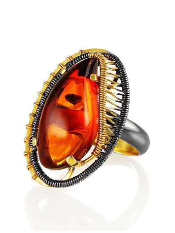 Cognac Amber Adjustable Ring In Gold-Plated Silver The Triumph, Ring Size: Adjustable, image , picture 3